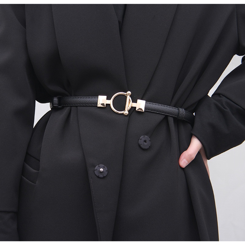 Dây đai nịt váy áo vest blazer trơn mặt tròn thắt lưng bản nhỏ màu đen trẻ trung cá tính TL07