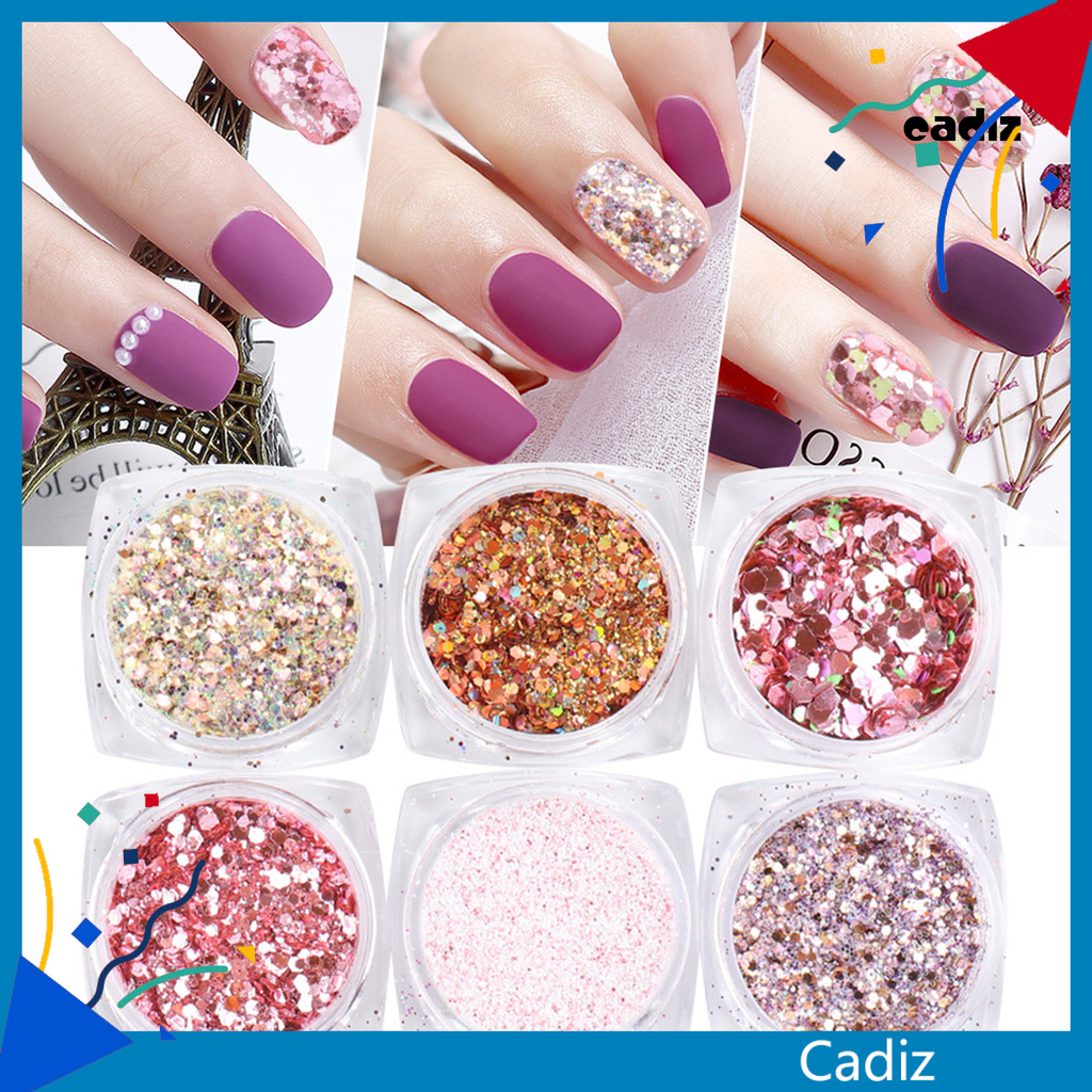 Bộ 6 Hộp Kim Sa Lấp Lánh Trang Trí Móng Tay Tiện Dụng