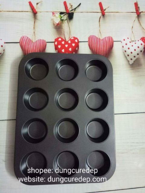 Khuôn nướng bánh cupcake 12 lỗ size to siêu dày, siêu đẹp