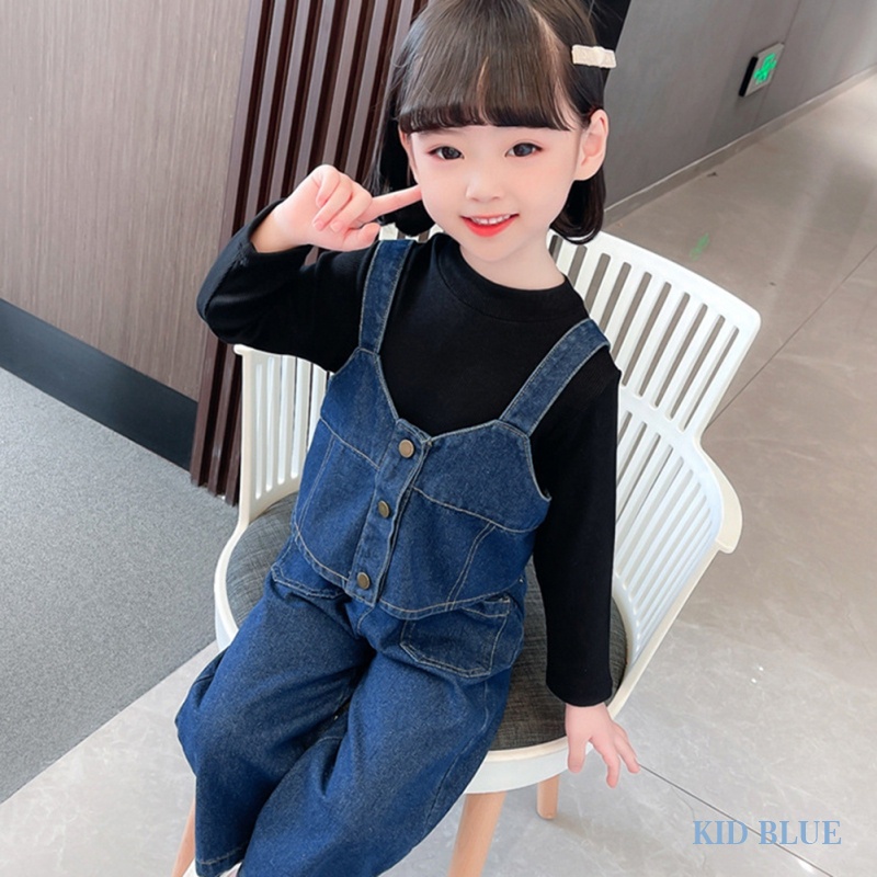 Set Áo Denim Và Quần Yếm Ống Rộng Thời Trang Mùa Thu Cho Bé Gái