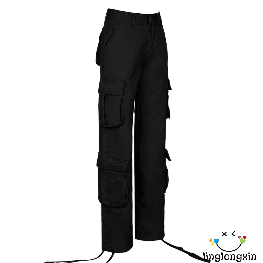 Quần Dài Dáng Rộng Màu Trơn Có Túi Linglongxi2 Cho Nữ