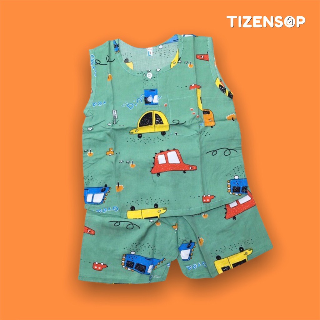 Đồ bộ bé trai vải tole lanh mặc mát kiểu dáng quần đùi áo sát nách