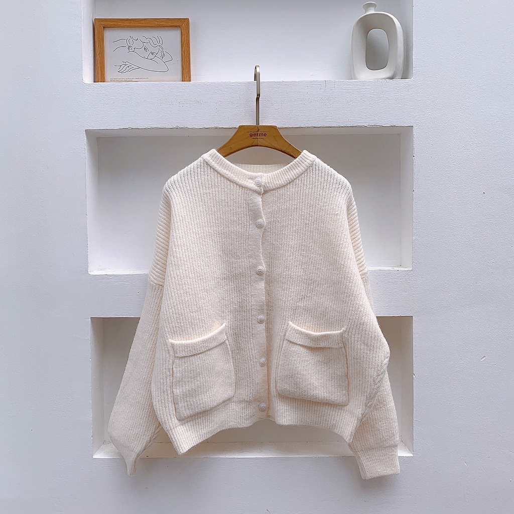 Áo khoác len cardigan nữ dáng ngắn hàn quốc 2 túi khuy trước 50a28 by germe | BigBuy360 - bigbuy360.vn