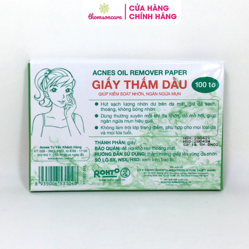 Giấy thấm dầu Acnes - Chính hãng từ Rohto - Kiểm soát nhờn, ngăn ngừa mụn, thông thoáng lỗ chân lông