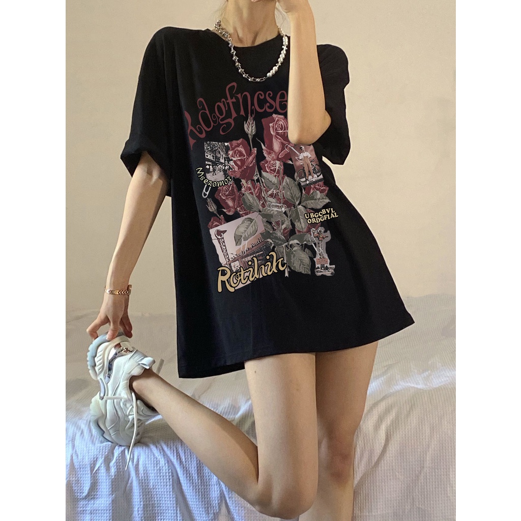 Xiaozhainv Áo Thun Ngắn Tay In Hình Hoa Hồng Thời Trang Dành Cho Cặp Đôi