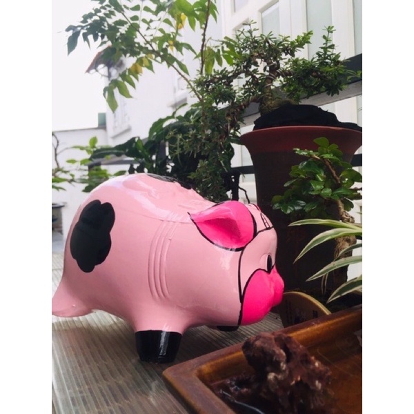 Heo đất handmade bò sữa hồng L