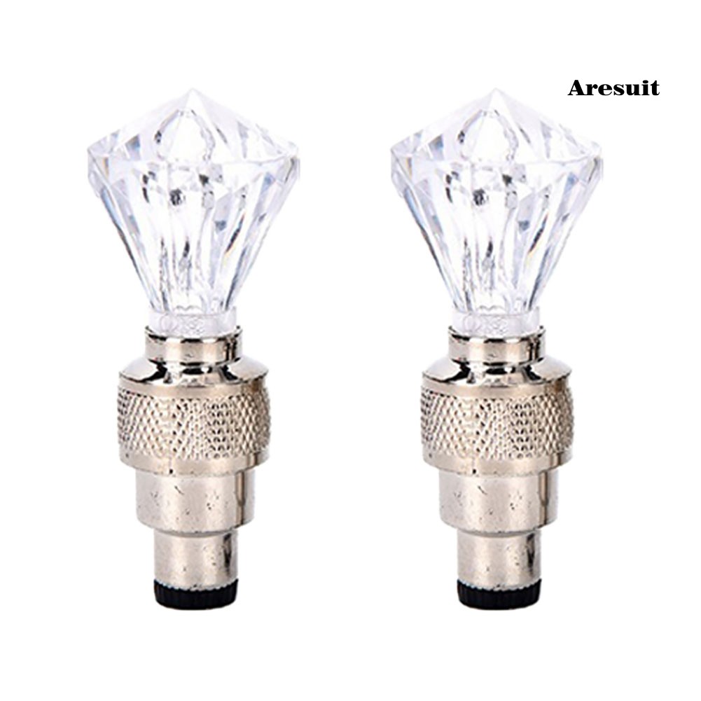 2 Nắp Van Bánh Xe Đạp / Xe Máy / Ô Tô Hình Viên Kim Cương Có Đèn led