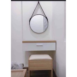 Gương da treo tường - gương tròn treo tường d50 - dây da simili cao cấp - đường kính 50cm