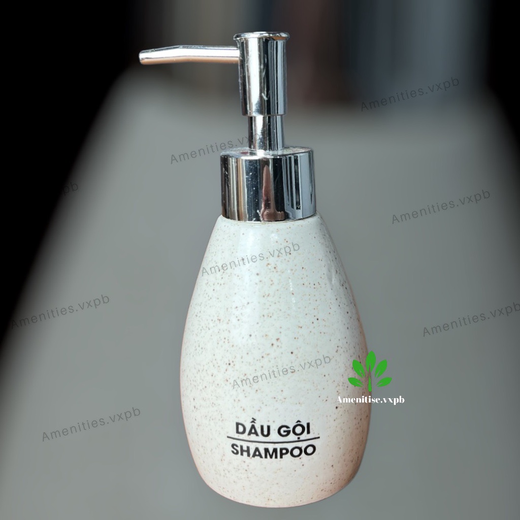Bình gốm sứ dáng xoài vân cát đựng dầu gội, sữa tắm, nước rửa tay, cốc đánh răng cho khách sạn, resort, homestay