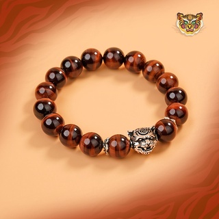 Tinh lâm vòng tay phong thủy đá mắt hổ đỏ 10 li - charm ông hổ