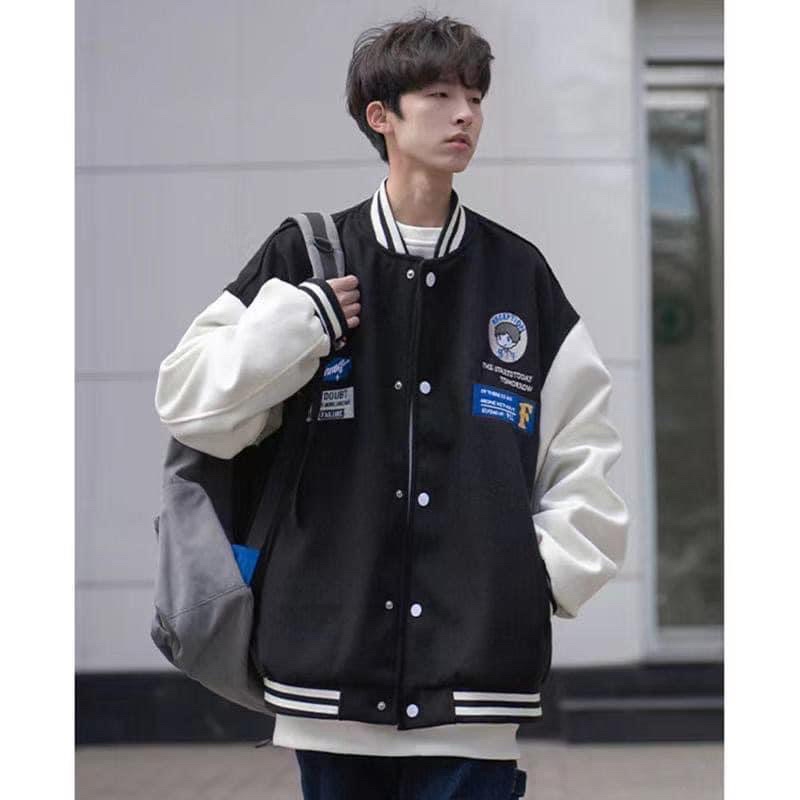 Áo bomber 2 màu xanh đen