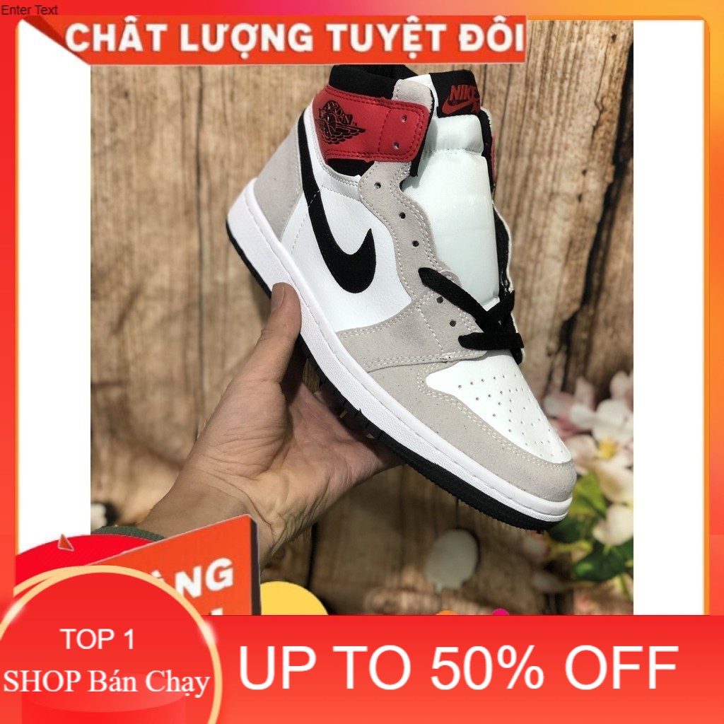 Giày thể thao AIR JORDAN 1 Retro High Light Smoke Grey xám tai đỏ cao cổ * ࿋ོ༙ : `