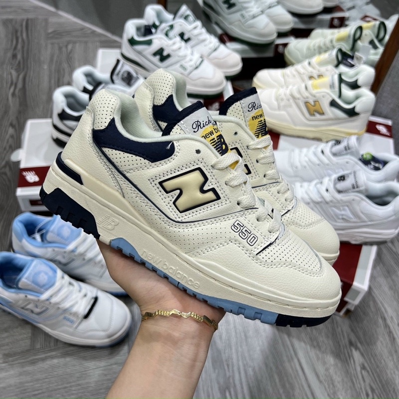 Full box+quà tặng🎁Giày thể thao _Nb 550 Rich Paul kem vàng đế xanh biển nam nữ
