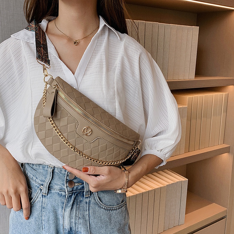 Túi Đeo Chéo Da PU Phối Dây Xích Phong Cách Hàn Quốc Cổ Điển Thời Trang Cho Nữ