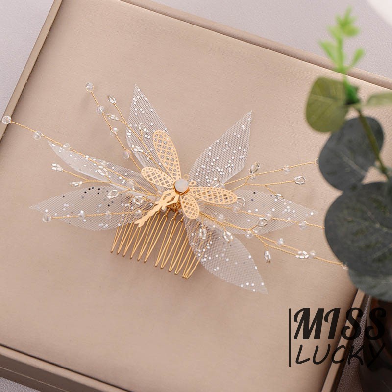 Lược Cài Tóc Hình Bướm Đính Đá Lấp Lánh Cho Cô Dâu