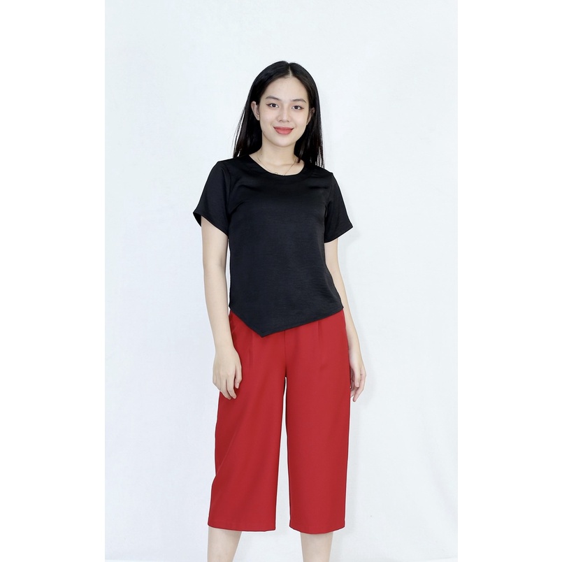 Bộ đồ lửng ÁO XÉO VẠT QUẦN TÂY LƯNG SAU CHUN cực xinh - Quần vải mango áo vải lụa - Cực Kì Sang Chảnh