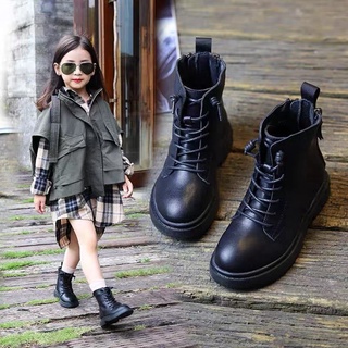 Giày bốt Martin bằng da màu đen phong cách Anh Quốc thời trang cho bé size 21-30