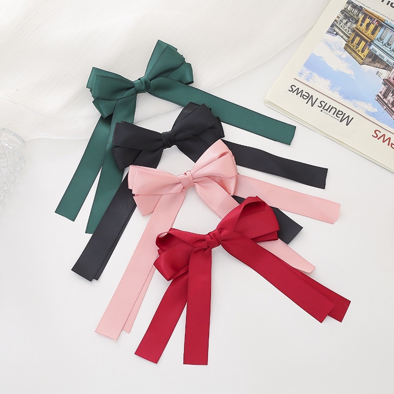 Combo 2 Kẹp nơ ruy băng, lụa/ kẹp trắng xinh xắn phong cách Hàn Quốc