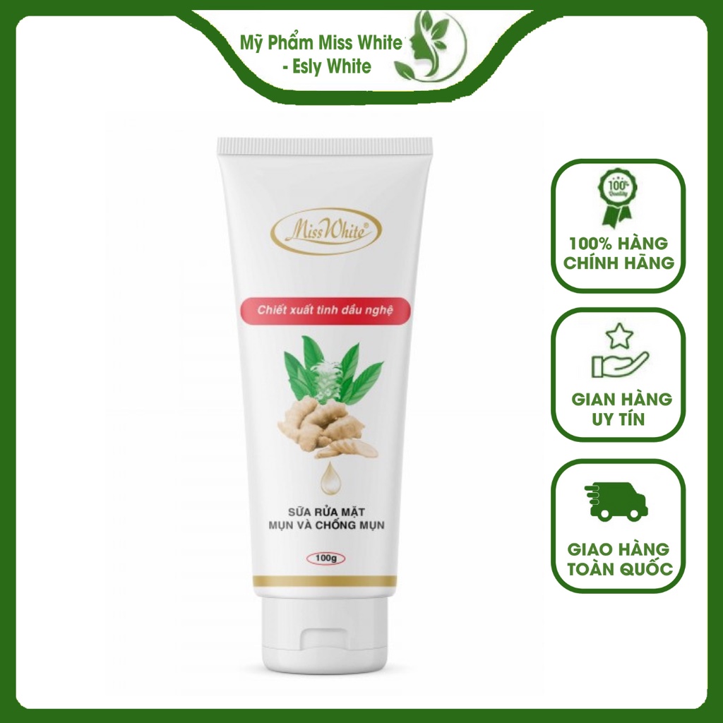 Sữa Rữa Mặt Mụn Và Chống Mụn Nghệ Trắng Miss White 100g Giúp Da Trắng Sáng Tự Nhiên
