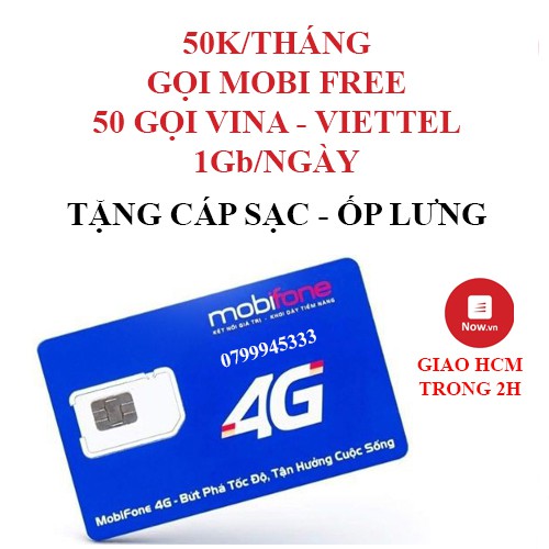 (Giao 2h nội thành HCM) SIM 4G MOBI GÓI C50N GỌI NỘI MẠNG FREE + 50P NGOẠI MẠNG + 1GB/NGÀY (30GB/THÁNG) CHỈ 50K/THÁNG