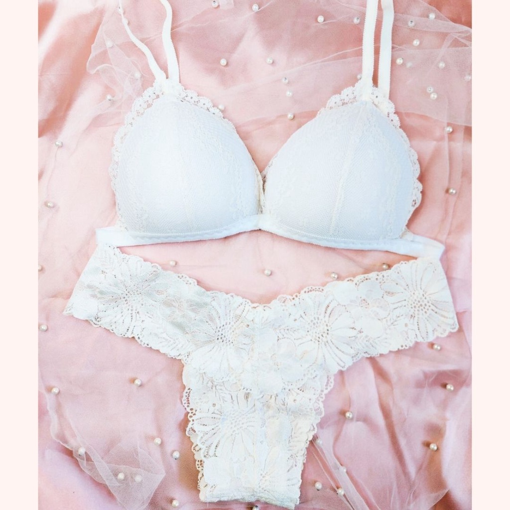 Bộ đồ lót nữ ren, bralette sexy không gọng mút mỏng Trắng (form lớn) SB02 [95's House]