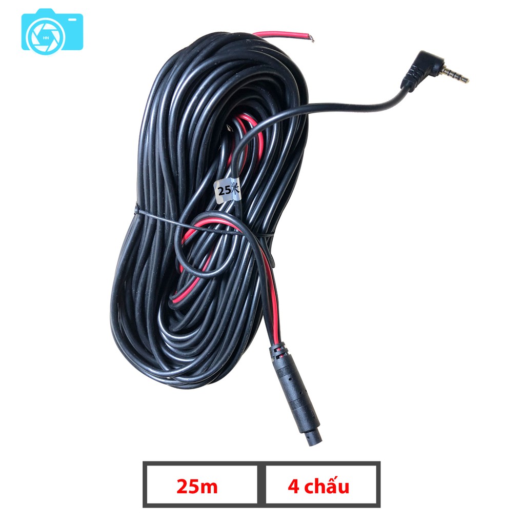 Dây tín hiệu camera lùi ô tô, loại 4 chân, jack 2.5mm, dài 25m