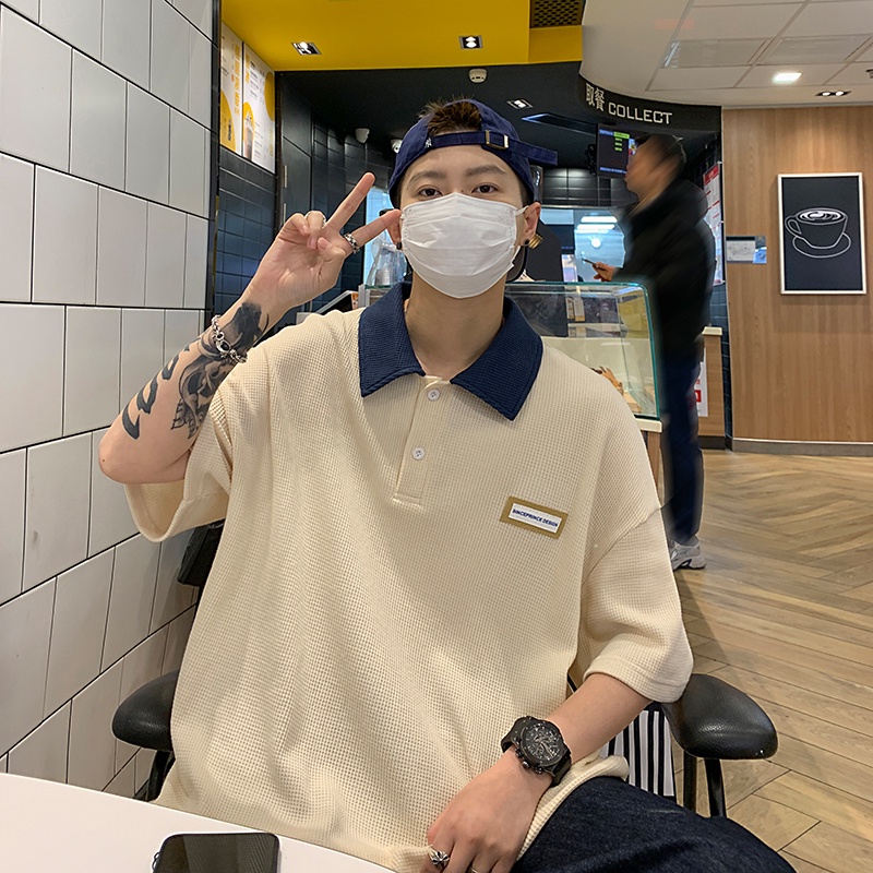 Áo Thun Nam Polo Giả Hai Lớp Dáng Rộng Màu Trơn Thời Trang Phong Cách Hàn Quốc Cho Unisex   Simple   Bigsize áo thun nam cổ be