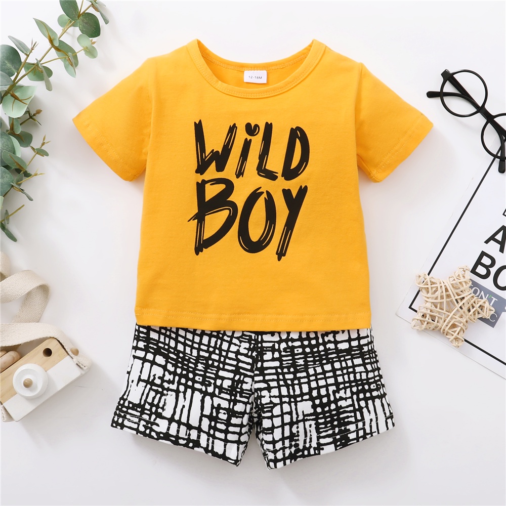 Bộ đồ 2 món Mikrdoo gồm áo thun ngắn tay in họa tiết Wild Boy + quần short thường ngày dành cho bé