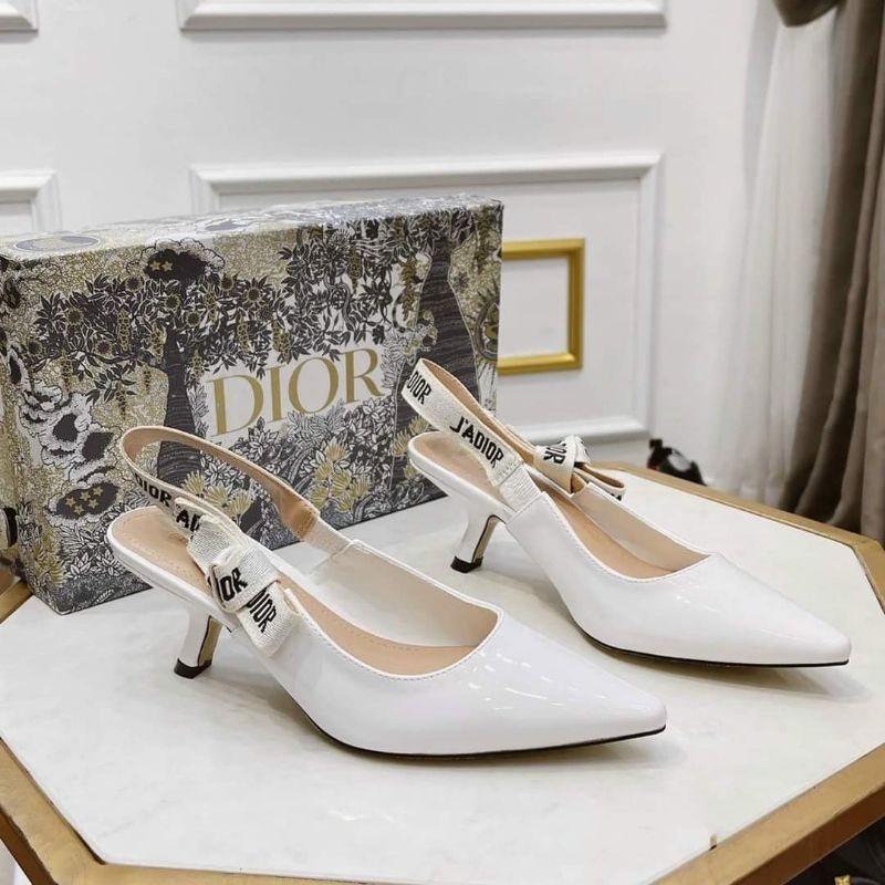 Sandal bít mũi màu trắng gót 5cm Dior/full box