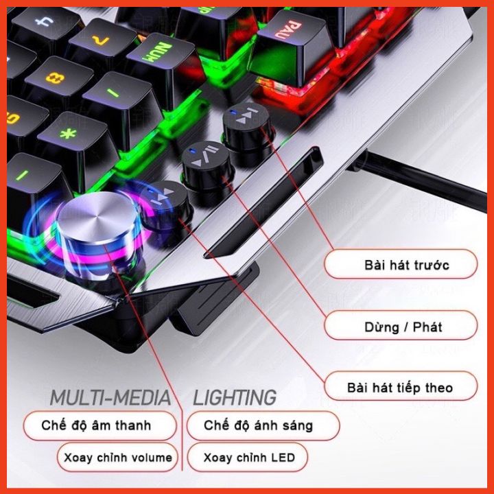 Bàn Phím Cơ Máy Tính Blue Switch Gaming YINOIAO K100Pro Full LED RGB 104 Phím 12 Chế Độ Trục Cơ Xanh
