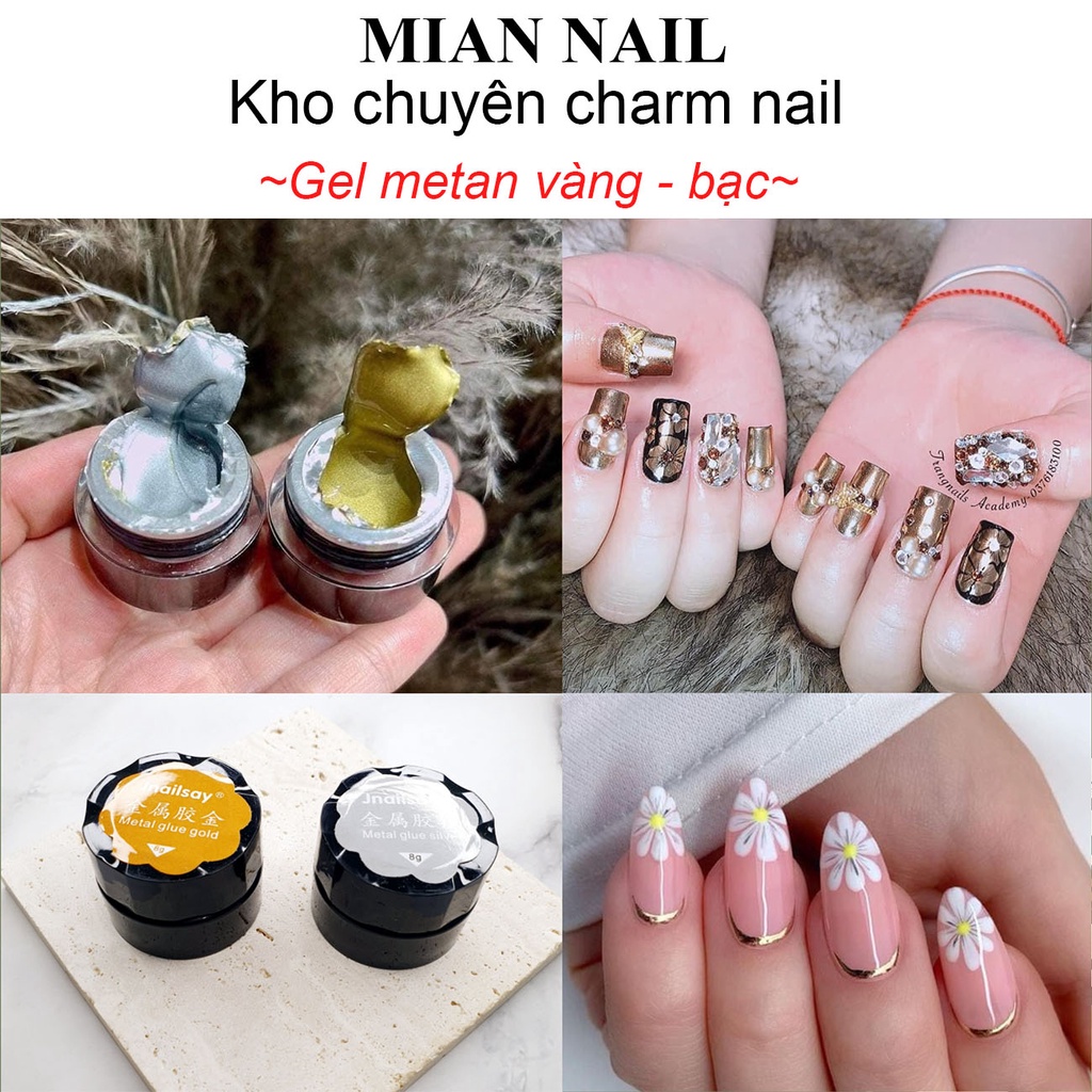 Gel metan, gel vẽ móng nail 2 màu cơ bản vàng và bạc MIAN