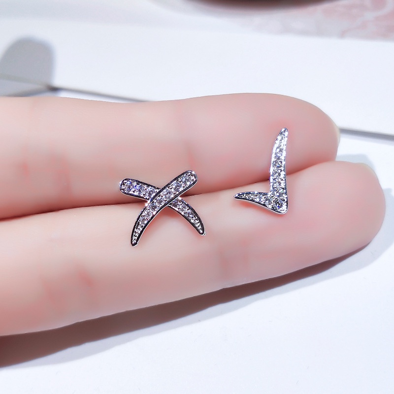 [Jiudoulan] Khuyên Tai Bạc Đính Kim Cương Không Đối Xứng Thời Trang Cho Nữ