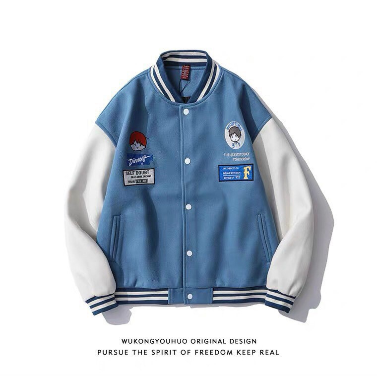 Áo khoác Bomber Jacket Nỉ KNN21 Xanh Dương Unisex Nam Nữ kiểu dáng Ulzzang