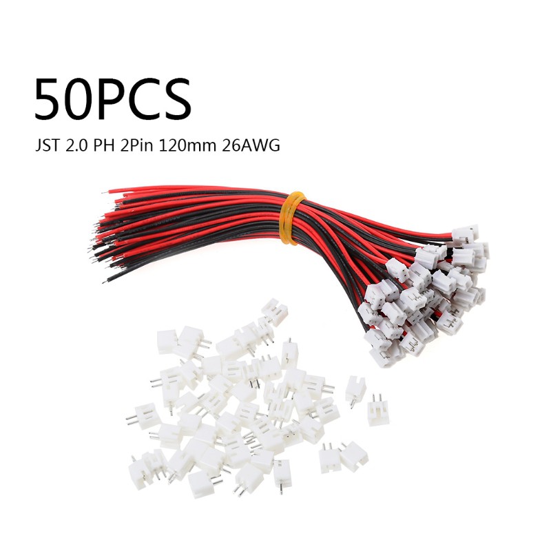 Set 50 Dây Cáp Mini Micro Jst 2.0 Ph 2-pin 120mm 26awg