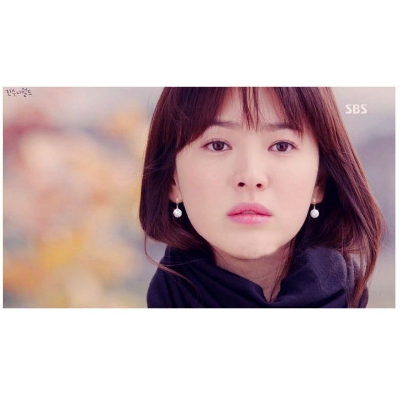 Hoa tai Bạc Hàn Quốc Song Hye Kyo khoen tròn trân châu