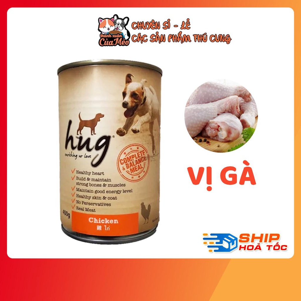 Thức Ăn Pate Hug Dành Cho Chó - Lon 400g - Nhiều Vị
