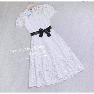 Váy ren trắng thắt nơ eo