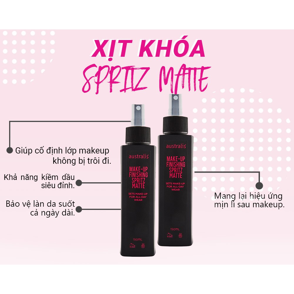 Xịt Khóa Trang Điểm FREESHIP Kiềm Dầu Dạng Lì  Australis Make Up Finishing Spritz Matte- 150ml