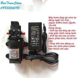 Máy bơm tăng áp mini 12V, thự ngắt Fuji - Japan A3Pro kèm bộ nguồn 12v4A cao cấp LitOne