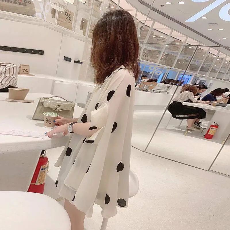 Áo Sơ Mi Chiffon Tay Ngắn Dáng Rộng Họa Tiết Chấm Bi Thời Trang Mùa Hè 2022 Mới