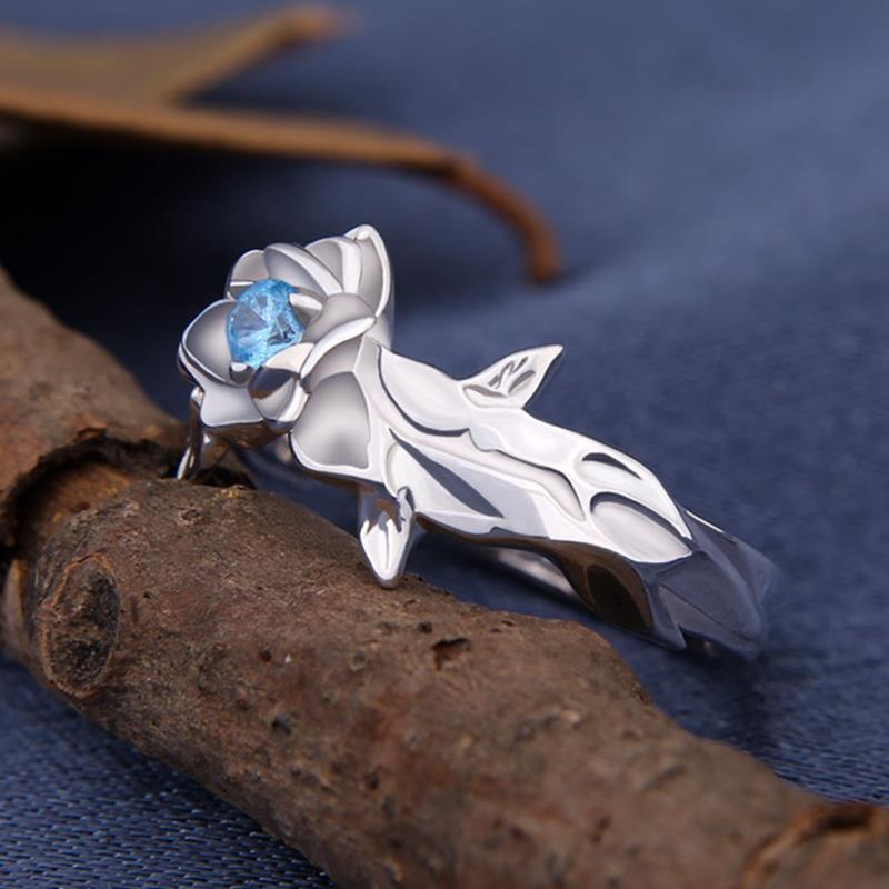 Nhẫn Mạ Bạc 925 In Hình Anime Sword Blue Sword Rose Excalibur