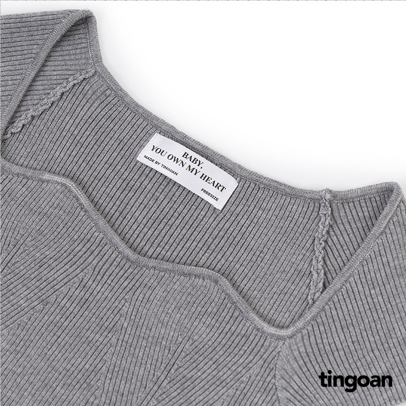 Áo len ngắn tay cổ lượn viền xám tingoan DATE MAKER TOP/GR