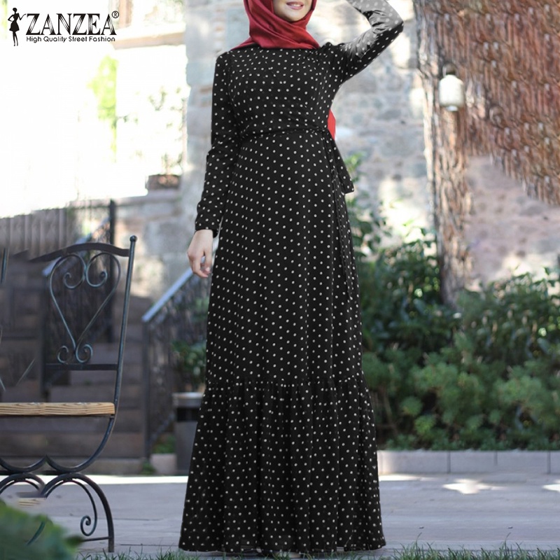 Đầm maxi ZANZEA tay dài nhiều tầng in họa tiết thời trang dành cho bạn nữ