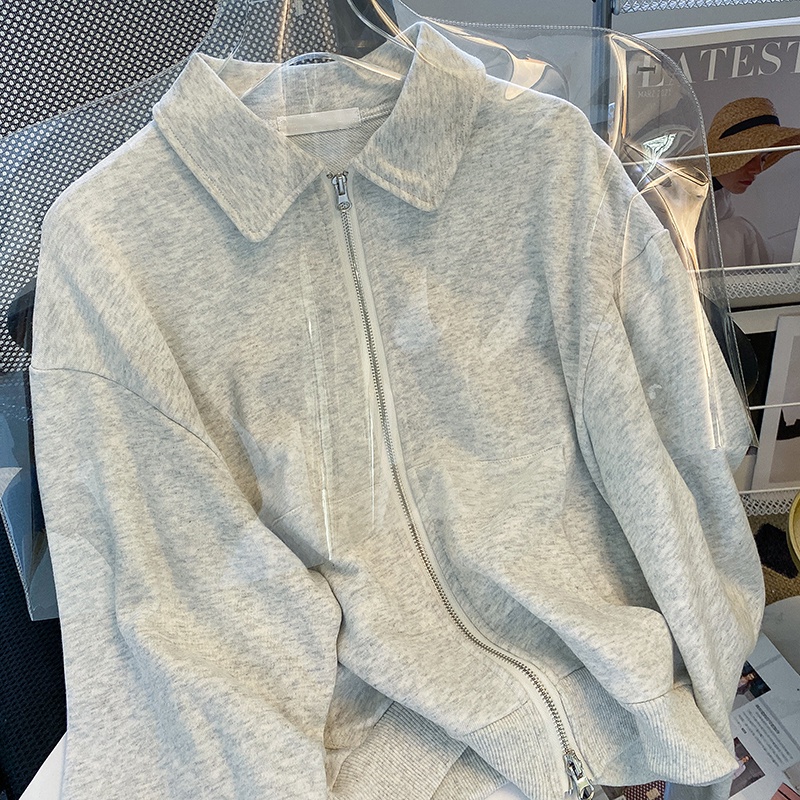 Áo cardigan ZHELIHANGFEI tay dài cổ polo lưng cao theo phong cách retro mỹ dễ phối đồ