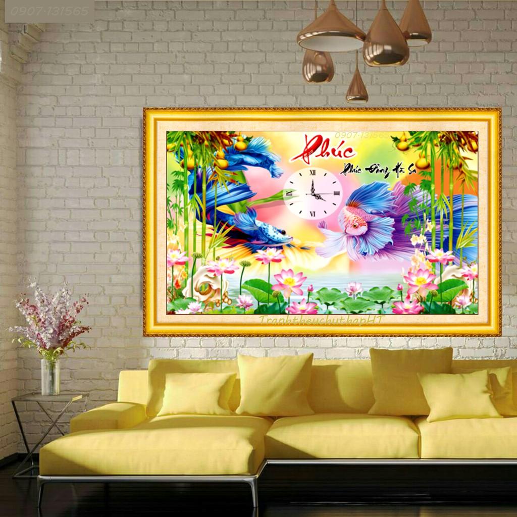 Tranh thêu đồng hồ chữ phúc KT:88x62cm,tranh chưa thêu.Tặng kéo và xỏ chỉ.