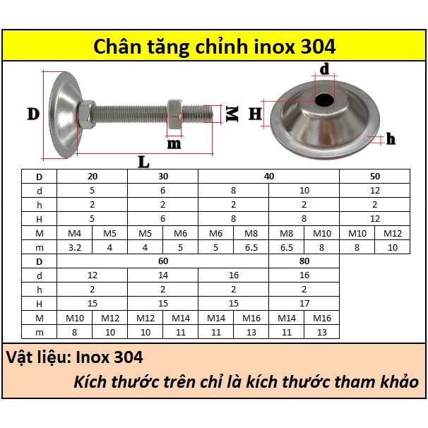 Chân đế inox 304 40x8M8