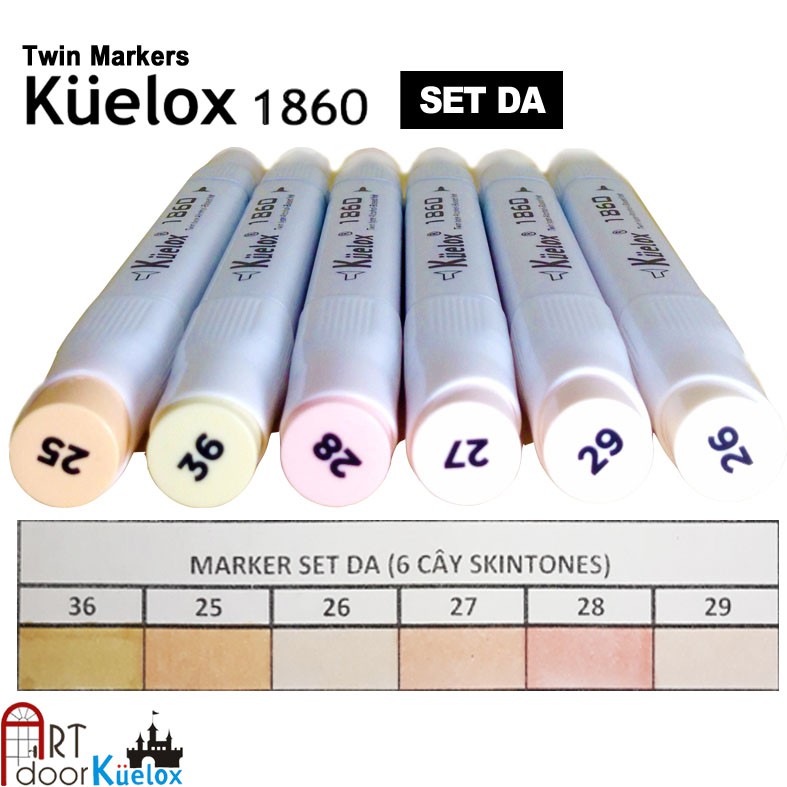 Bộ bút marker KUELOX 6 cây (gam màu Da)