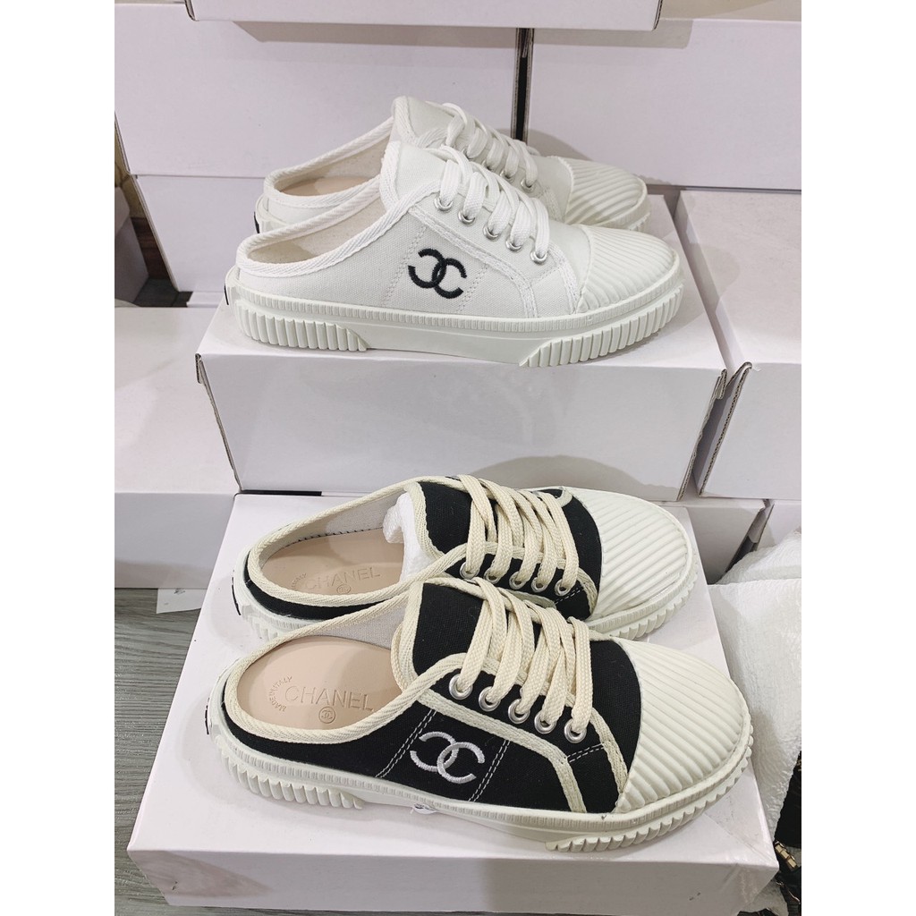 Giày thể thao Sneaker, giày sục CHANEL đen trắng SIÊU HOT SIÊU CUTE full size 35-&gt;39.