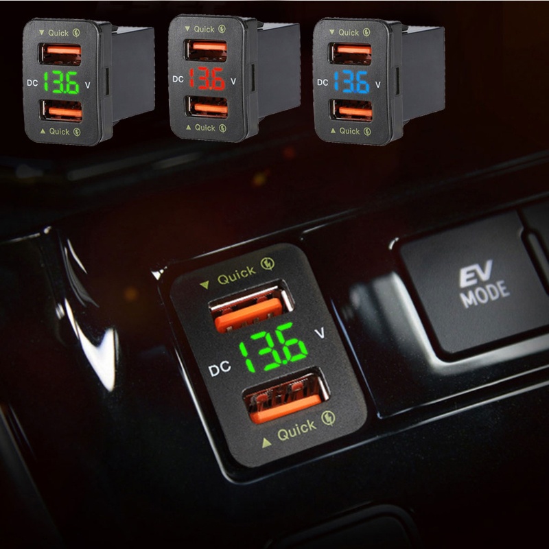 Tẩu sạc nhanh ô tô tích hợp hai cổng USB có đèn LED hiển thị vôn kế cho Dòng Xe Toyota