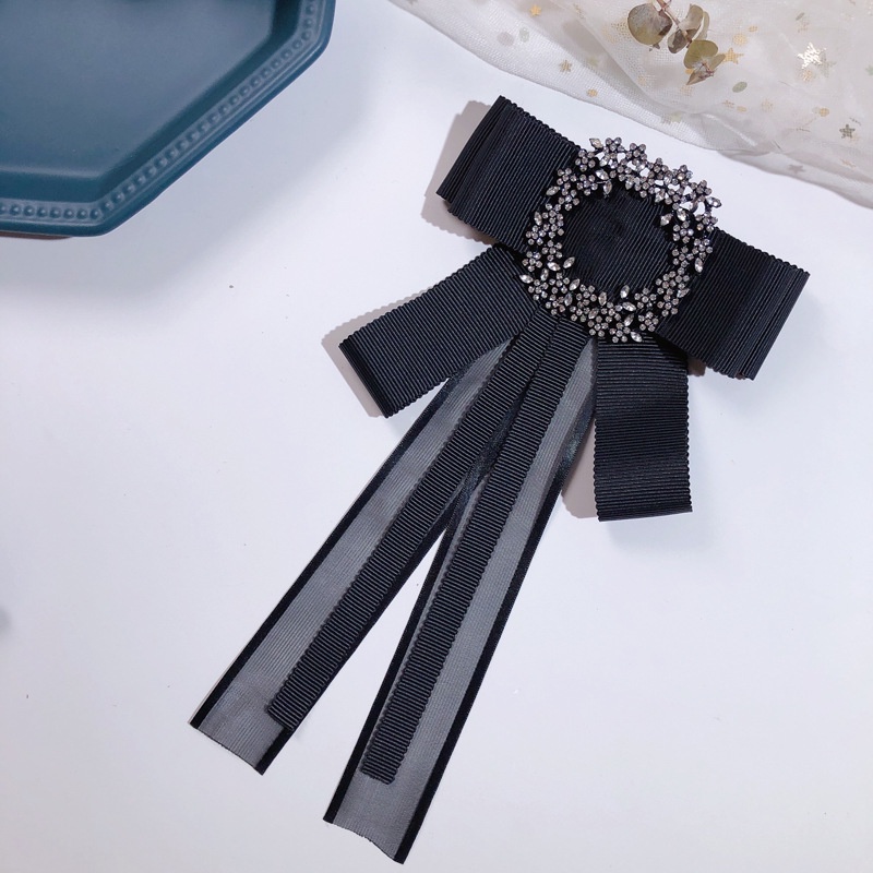 Cài Áo Hình Nơ Lưới Hai Lớp Màu Đen Thời Trang